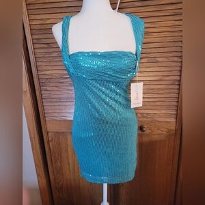 NEW Women's Halter Tight Sequin Prom/Formal Dress Aqua Blue Size 6